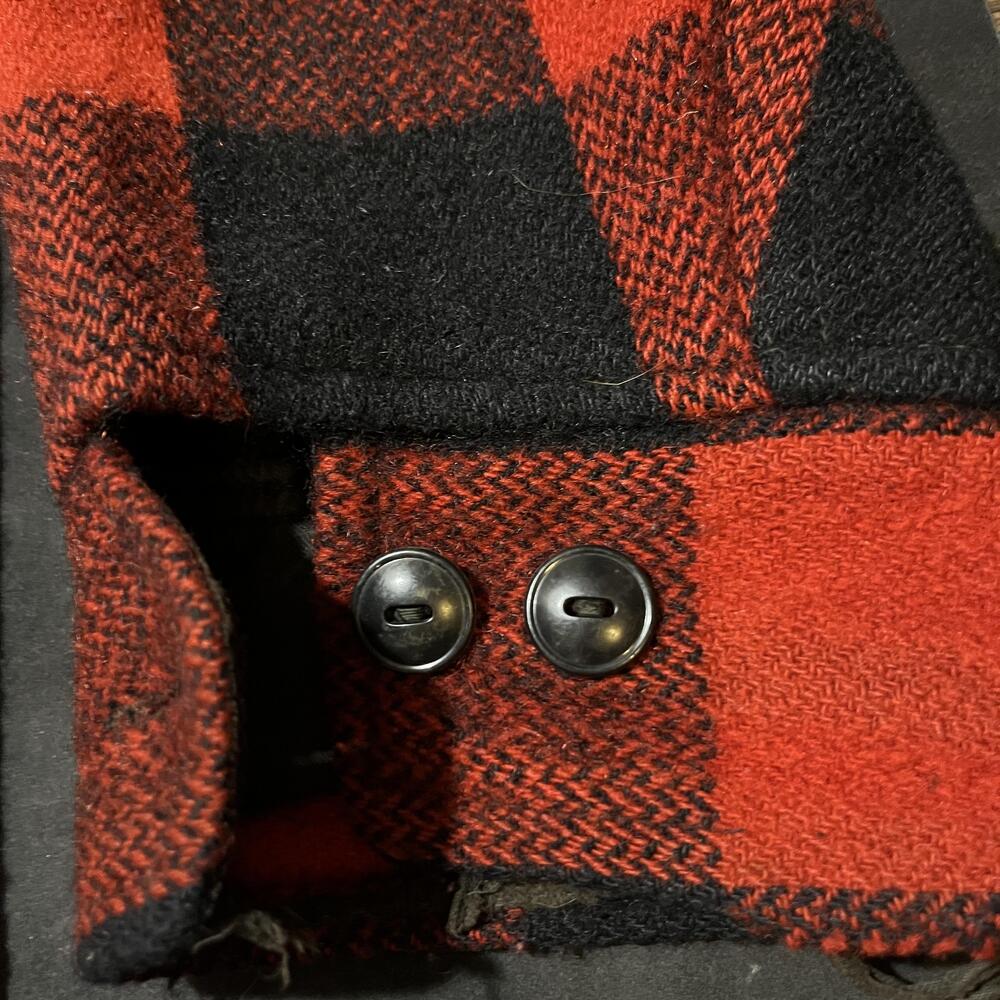 Vintage Melton Mackinaw 50s Jacket Mens Medium Red Black Buffalo Plaid Wool Zip - Picture 11 of 14